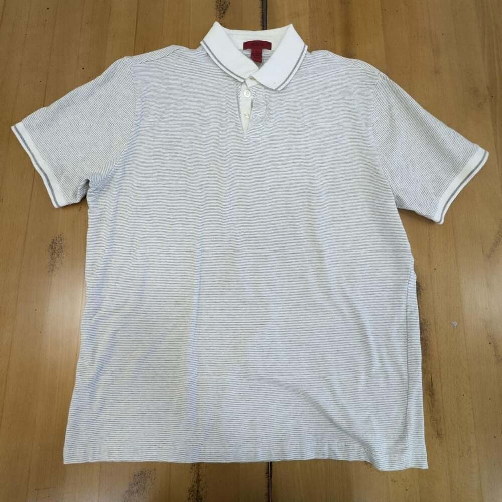 Alfani Striped Polo Shirt Size L White Gray Short Sleeve